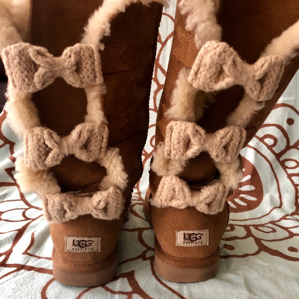 UGG Boots- Tall Chestnut with crochet bows